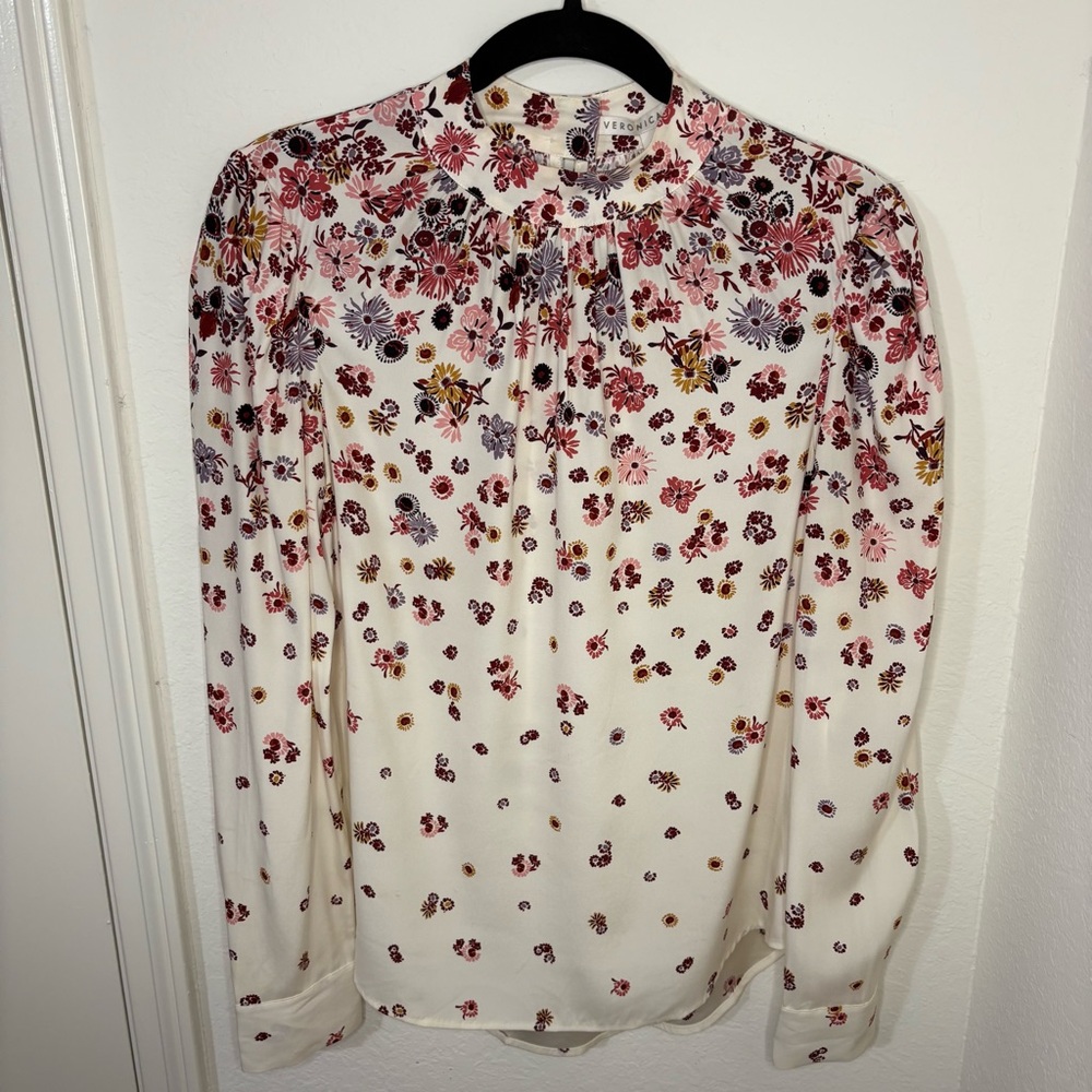Veronica Beard Fey mock-neck floral silk blouse top size 2